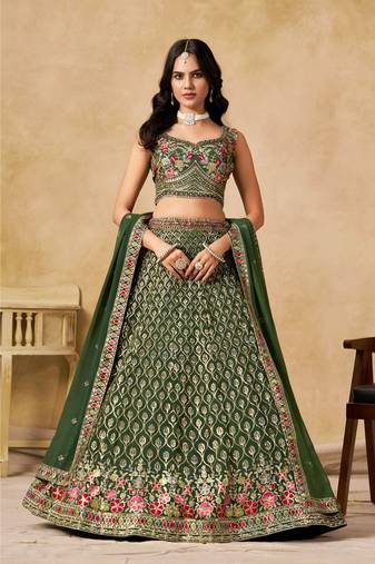 GREEN SEQUINS & THREAD EMBROIDERED LEHENGA CHOLI