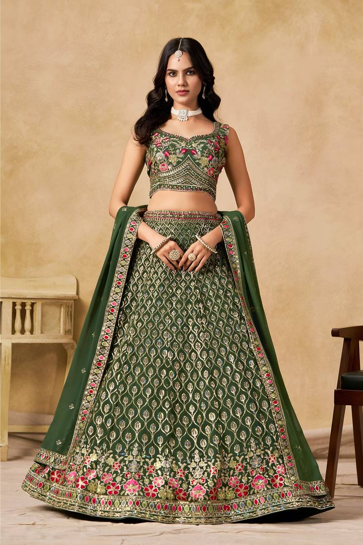 GREEN SEQUINS & THREAD EMBROIDERED LEHENGA CHOLI