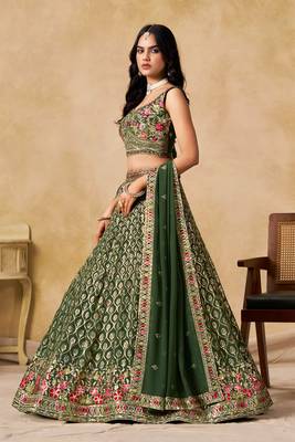 GREEN SEQUINS & THREAD EMBROIDERED LEHENGA CHOLI 2
