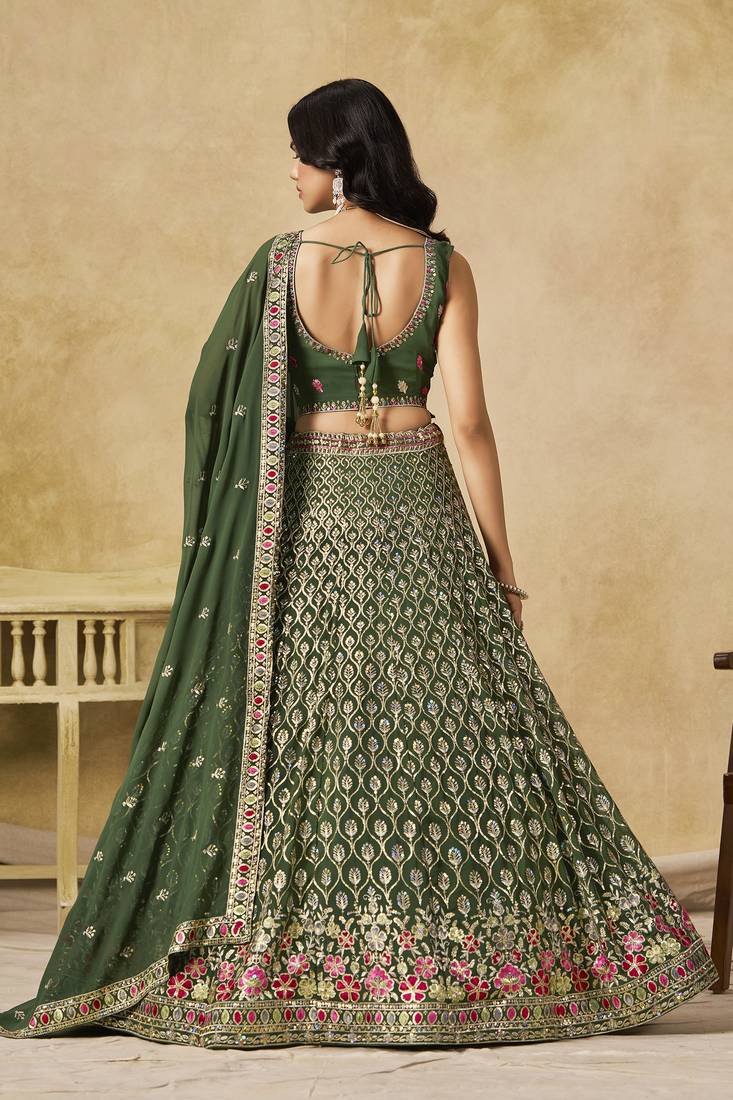 GREEN SEQUINS & THREAD EMBROIDERED LEHENGA CHOLI