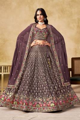 LIGHT PURPLE SEQUINS & THREAD EMBROIDERED LEHENGA CHOLI 1