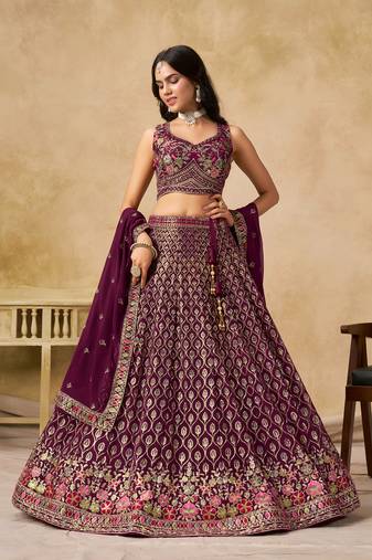 MAROON SEQUINS & THREAD EMBROIDERED GEORGETTE LEHENGA CHOLI