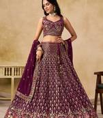 MAROON SEQUINS & THREAD EMBROIDERED GEORGETTE LEHENGA CHOLI