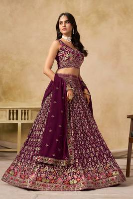 PURPLE SEQUINS & THREAD EMBROIDERED GEORGETTE LEHENGA CHOLI 3