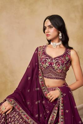 PURPLE SEQUINS & THREAD EMBROIDERED GEORGETTE LEHENGA CHOLI 5