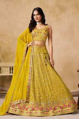 YELLOW SEQUINS & THREAD EMBROIDERED GEORGETTE LEHENGA CHOLI 1
