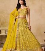 YELLOW SEQUINS & THREAD EMBROIDERED GEORGETTE LEHENGA CHOLI