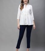 Off white women's pure cotton embroidered short top