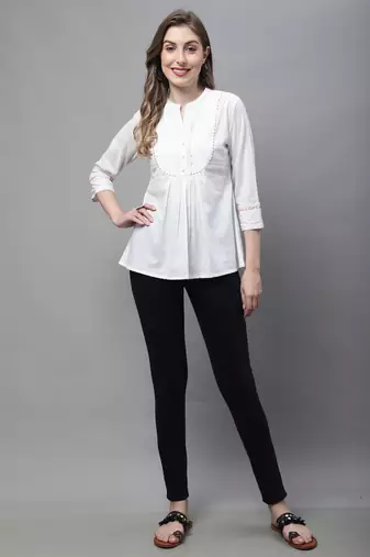 Off white women's pure cotton solid short top