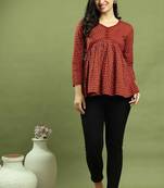 Maroon women's pure cotton jaipuri printed short top