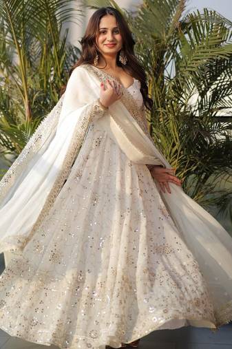 Women's embroidered worked flared anarkali set with dupatta