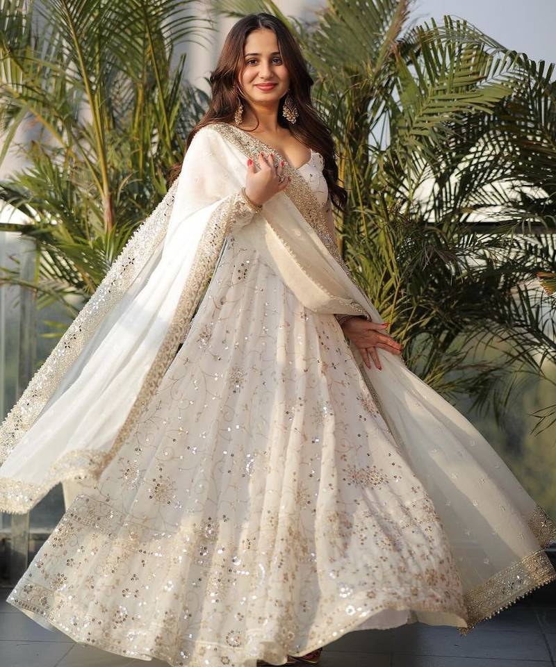 Women's embroidered worked flared anarkali set with dupatta