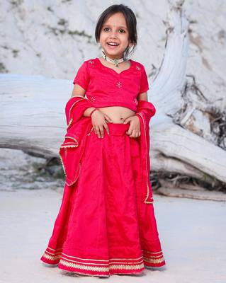 Kids Pink Rosy Lehenga Choli - Silk with Handwork 1