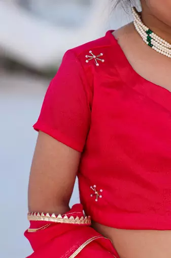 Kids Pink Rosy Lehenga Choli - Silk with Handwork