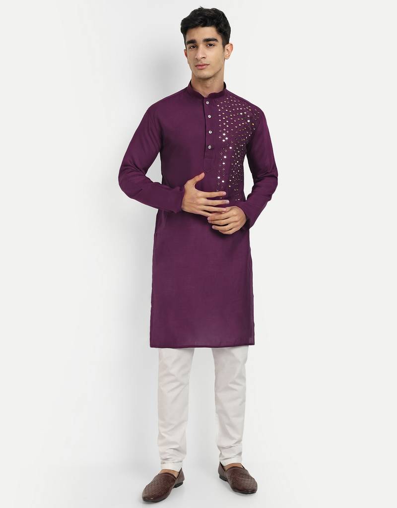 Wine pure rayon wedding special premium designer kurta pyjama