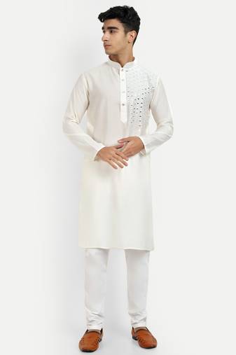 White pure rayon wedding special premium designer kurta pyjama