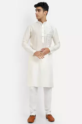 White pure rayon wedding special premium designer kurta pyjama