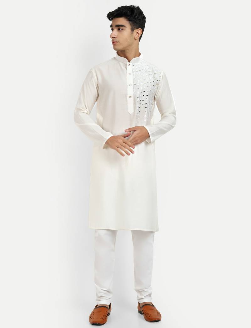 White pure rayon wedding special premium designer kurta pyjama
