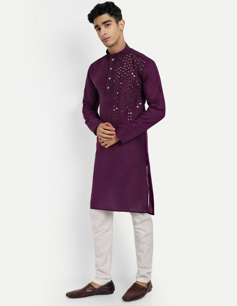 Wine pure rayon wedding special premium designer kurta pyjama