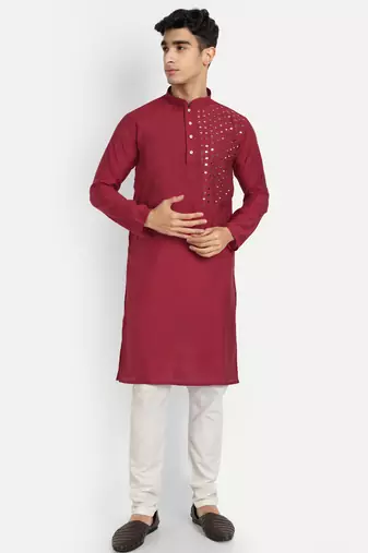Red pure rayon wedding special premium designer kurta pyjama