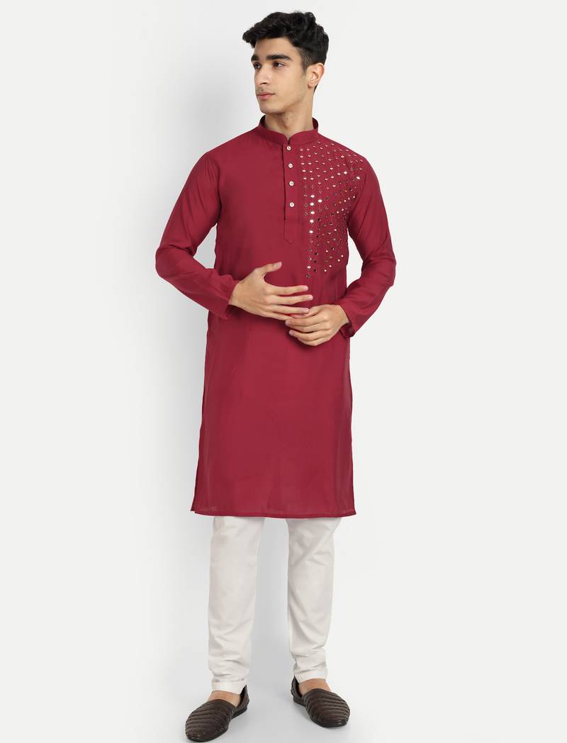Red pure rayon wedding special premium designer kurta pyjama