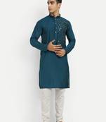 Petrol blue pure rayon wedding special premium designer kurta pyjama