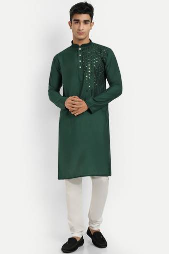 Green pure rayon wedding special premium designer kurta pyjama