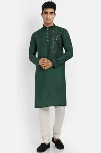 Green pure rayon wedding special premium designer kurta pyjama