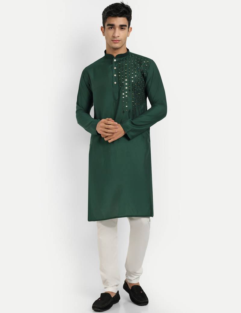 Green pure rayon wedding special premium designer kurta pyjama