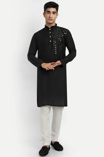 Black pure rayon wedding special premium designer kurta pyjama