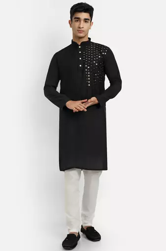Black pure rayon wedding special premium designer kurta pyjama