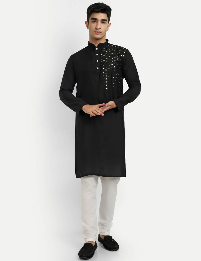 Black pure rayon wedding special premium designer kurta pyjama
