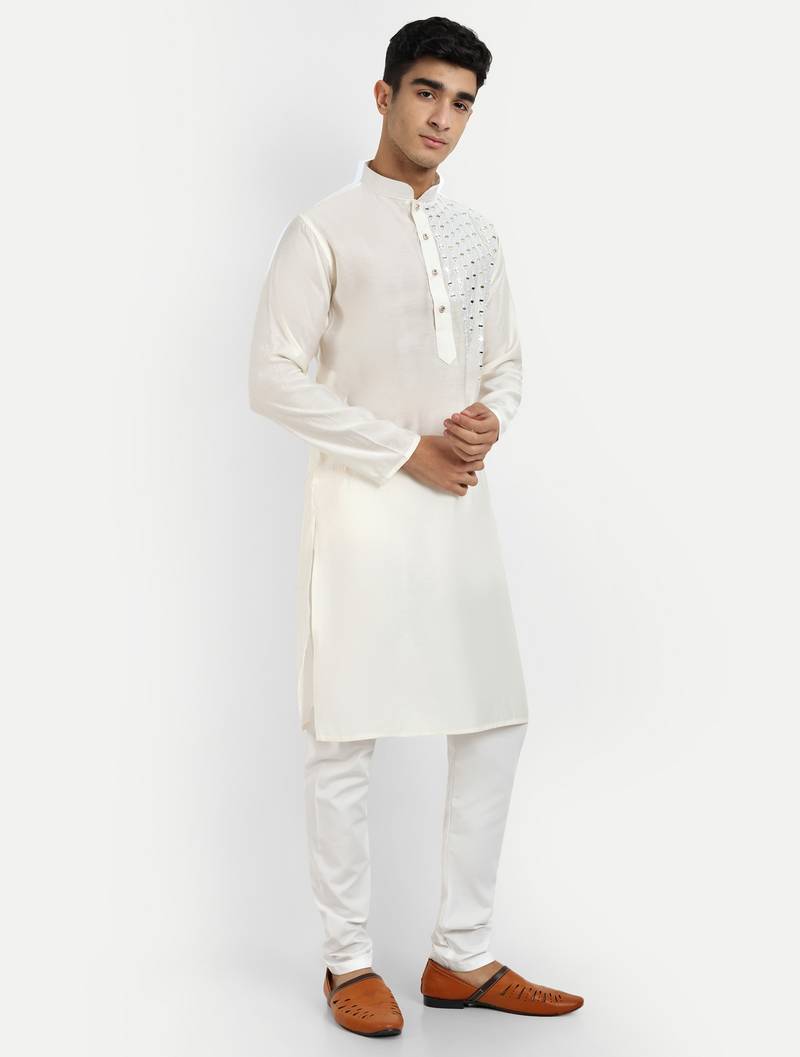White pure rayon wedding special premium designer kurta pyjama