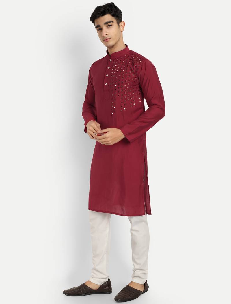 Red pure rayon wedding special premium designer kurta pyjama