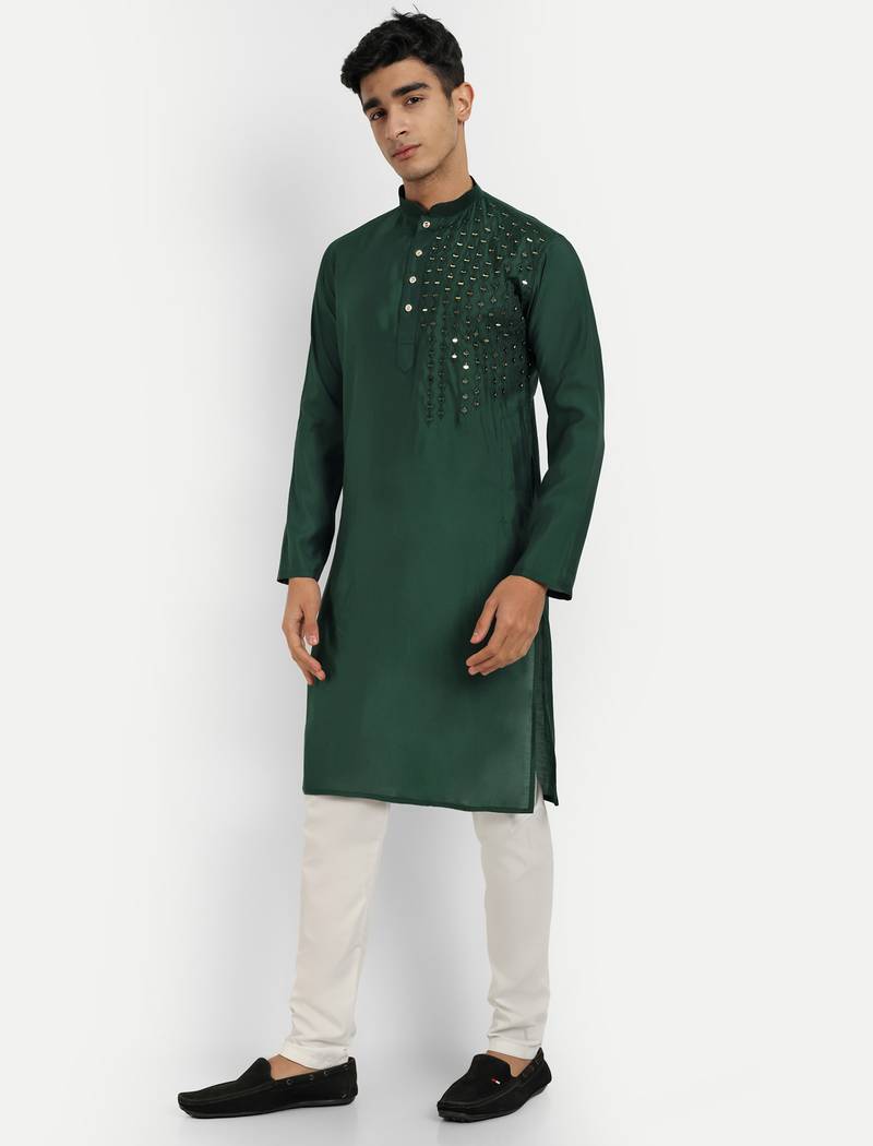 Green pure rayon wedding special premium designer kurta pyjama
