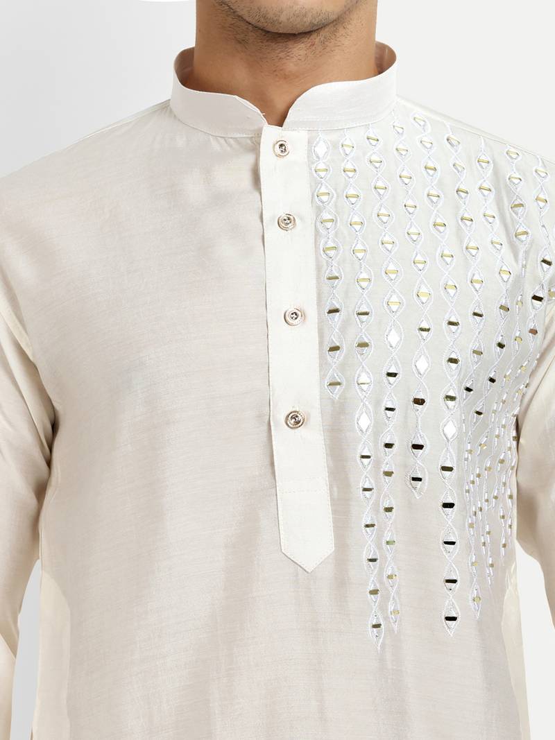 White pure rayon wedding special premium designer kurta pyjama
