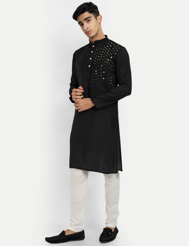 Black pure rayon wedding special premium designer kurta pyjama