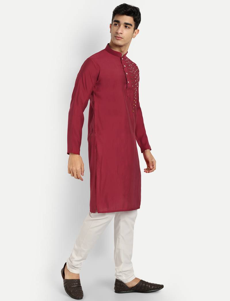 Red pure rayon wedding special premium designer kurta pyjama