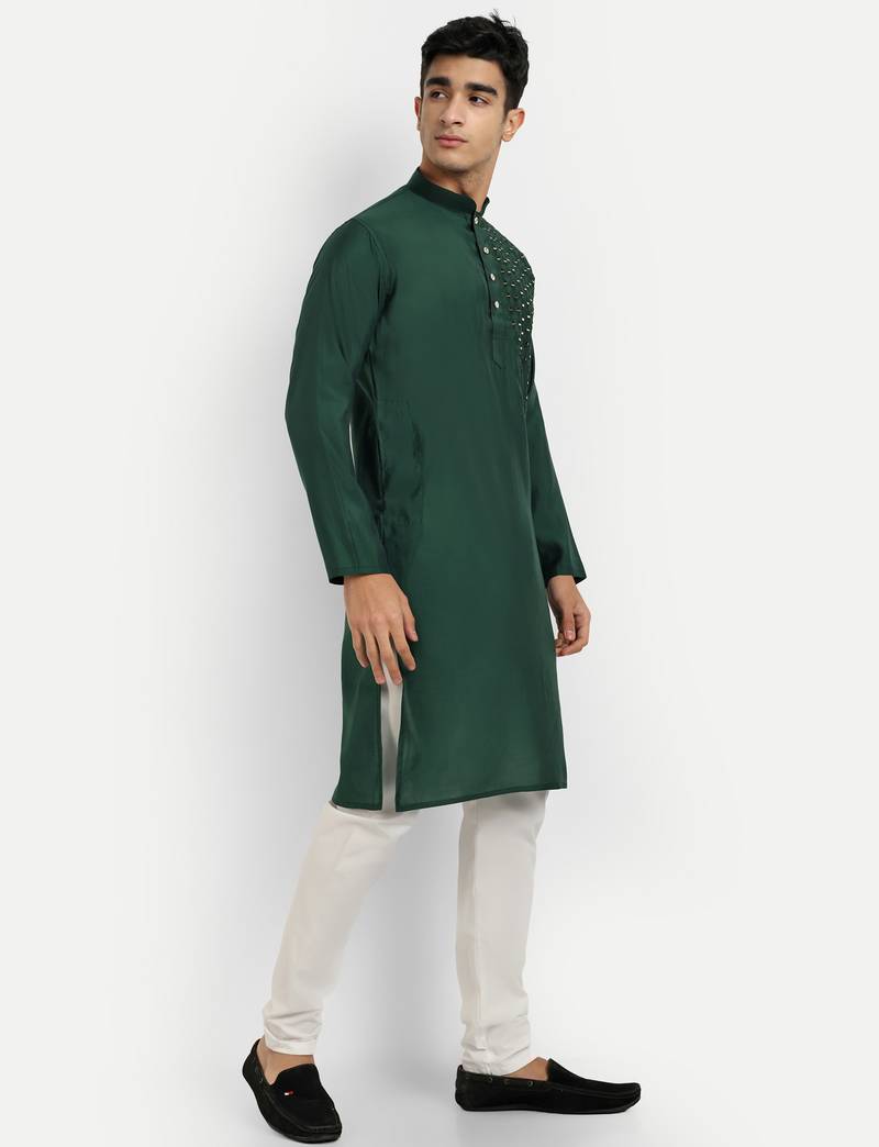 Green pure rayon wedding special premium designer kurta pyjama