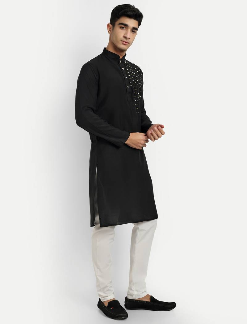 Black pure rayon wedding special premium designer kurta pyjama