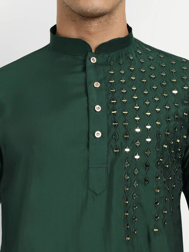 Green pure rayon wedding special premium designer kurta pyjama