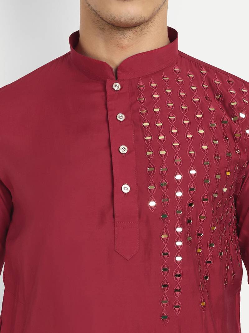 Red pure rayon wedding special premium designer kurta pyjama