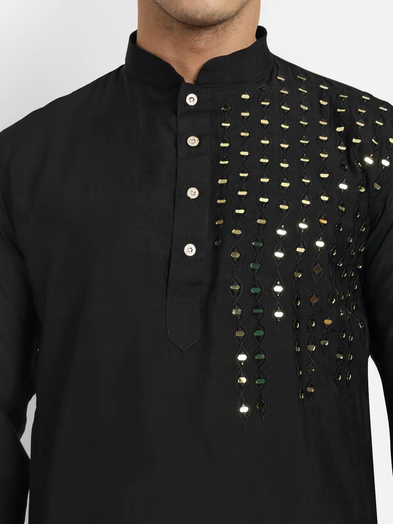 Black pure rayon wedding special premium designer kurta pyjama