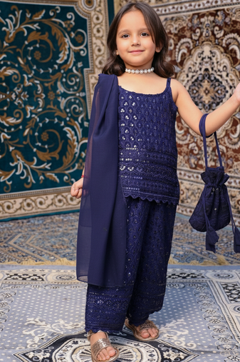 Kids Neelam Chikankari Palazzo Set with Dupatta