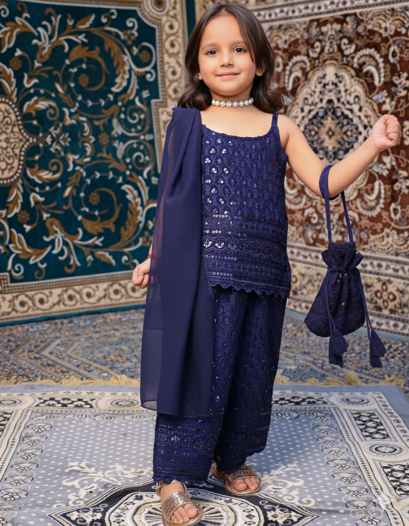 Kids Neelam Chikankari Palazzo Set with Dupatta