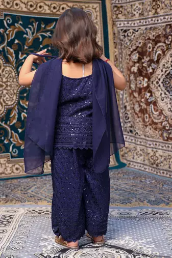 Kids Neelam Chikankari Palazzo Set with Dupatta