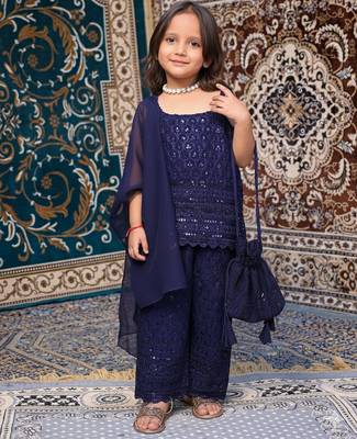 Kids Neelam Chikankari Palazzo Set with Dupatta 3