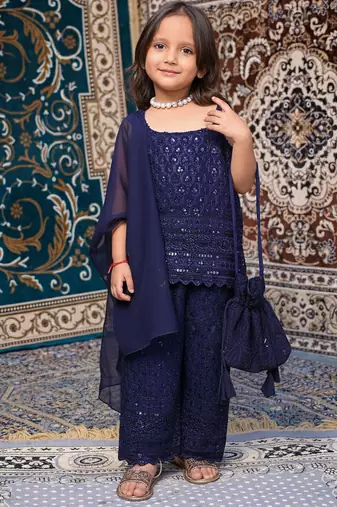 Kids Neelam Chikankari Palazzo Set with Dupatta