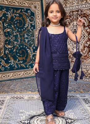 Kids Neelam Chikankari Palazzo Set with Dupatta 4