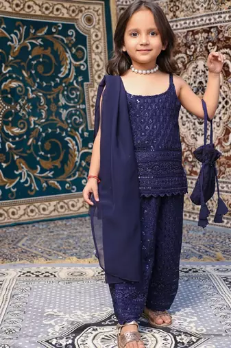 Kids Neelam Chikankari Palazzo Set with Dupatta